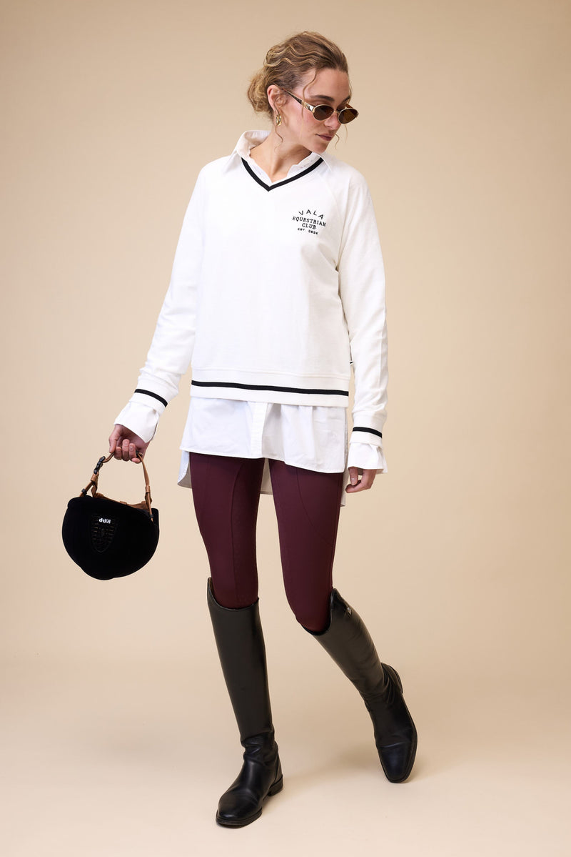 VALA Equestrian Club Lightweight French Terry V Neck - White