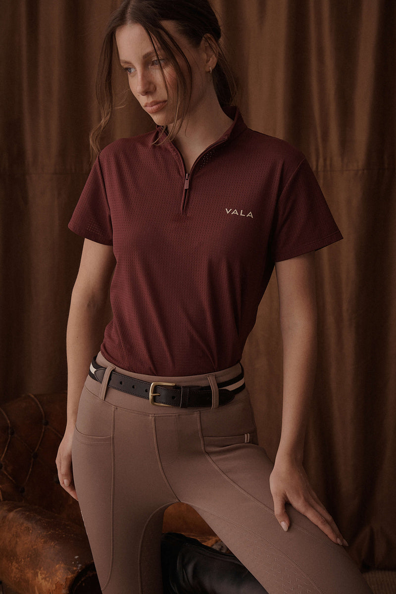 Elsa Mesh S/S Zip - Deep Cherry