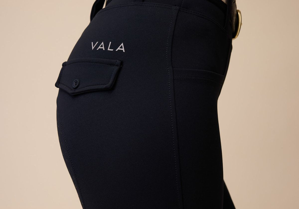 VALA Breeches Knee Grip Black Side with logo