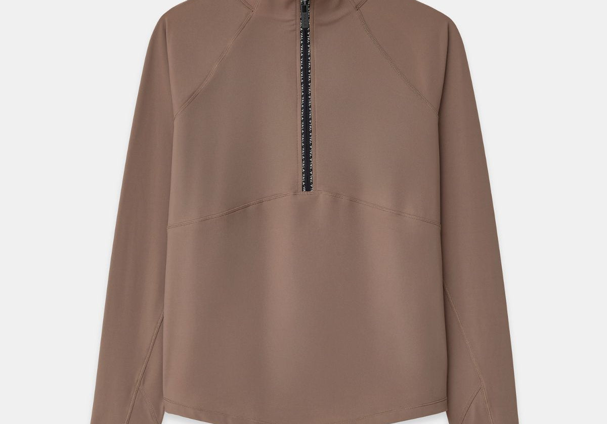 Cloudline 1/2 Zip Long Sleeve Top in Taupe – Front View