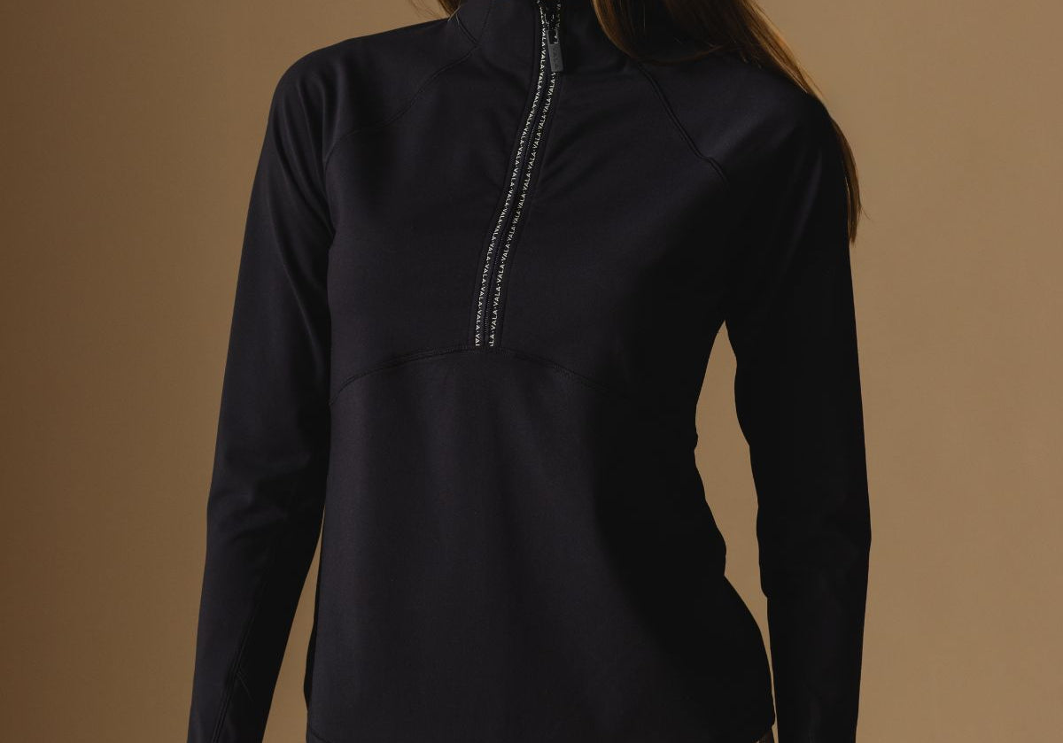Black Cloudline 1/2 Zip Long Sleeve Top  – Front