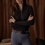 Black Cloudline Long Sleeve with open zipper and VALA branding.
