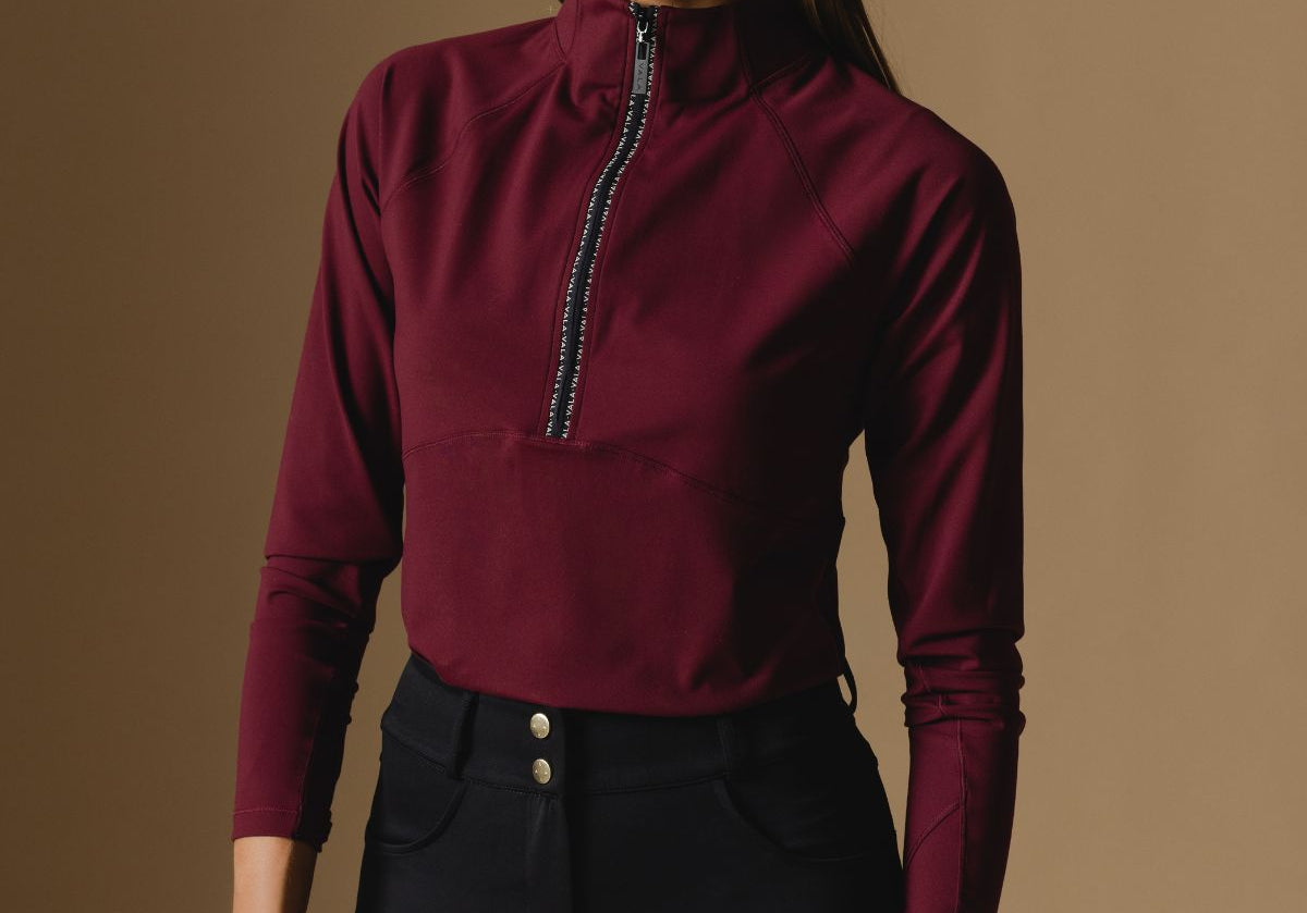 Deep Cherry Cloudline 1/2 Zip Long Sleeve Top - Front View