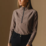 Cloudline 1/2 Zip Long Sleeve Top in Taupe – Front 