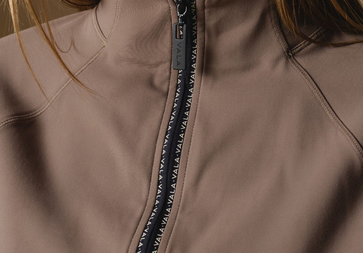 Cloudline 1/2 Zip Long Sleeve Top in Taupe – Front Zipper