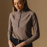 Taupe Cloudline 1/2 Zip Long Sleeve Top in Taupe – Front 