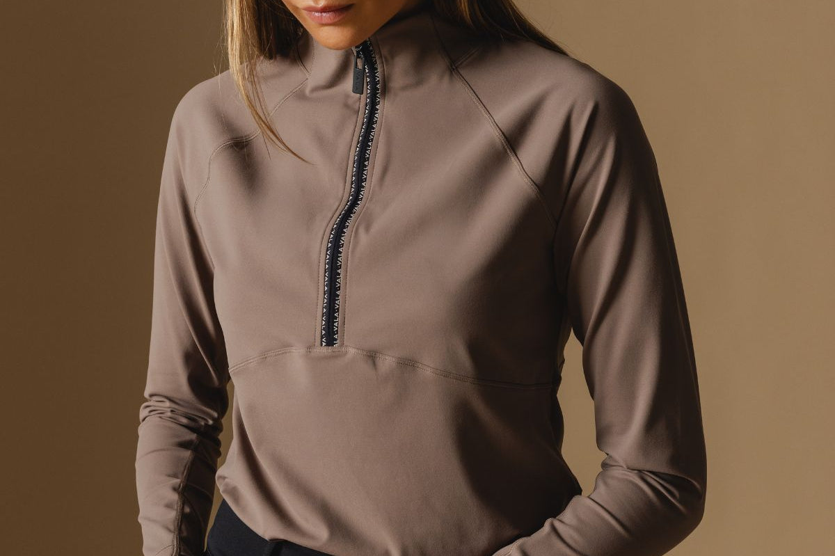 Taupe Cloudline 1/2 Zip Long Sleeve Top in Taupe – Front 