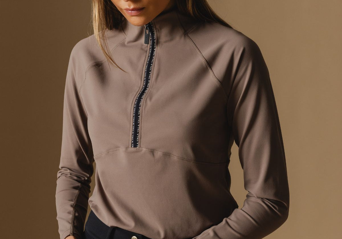 Taupe Cloudline 1/2 Zip Long Sleeve Top in Taupe – Front 