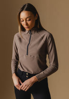Taupe Cloudline 1/2 Zip Long Sleeve Top in Taupe – Front 