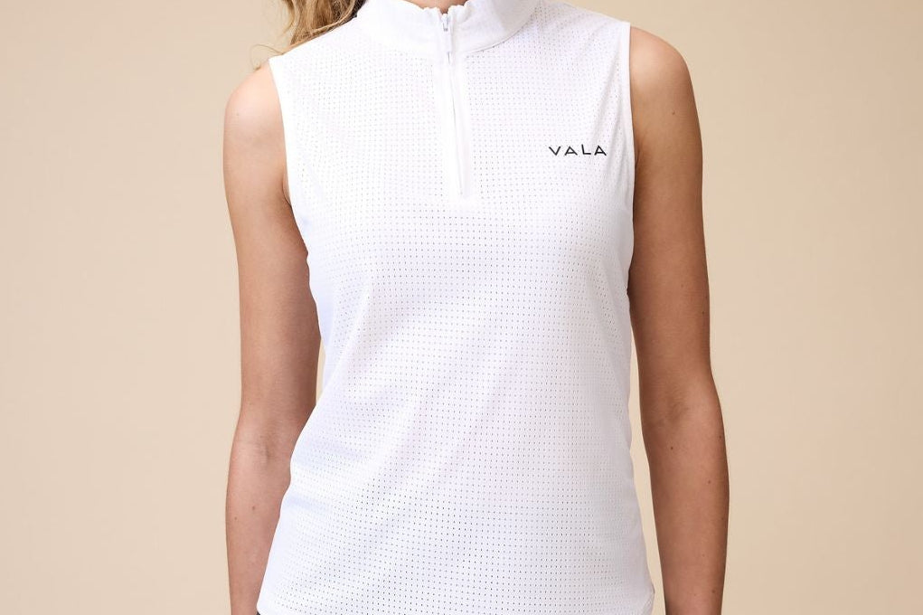 Elsa Mesh Sleeveless Zip in White - Closeup