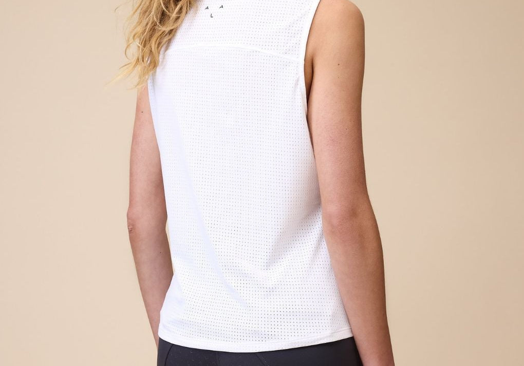 Elsa Mesh Sleeveless Zip in White - Back