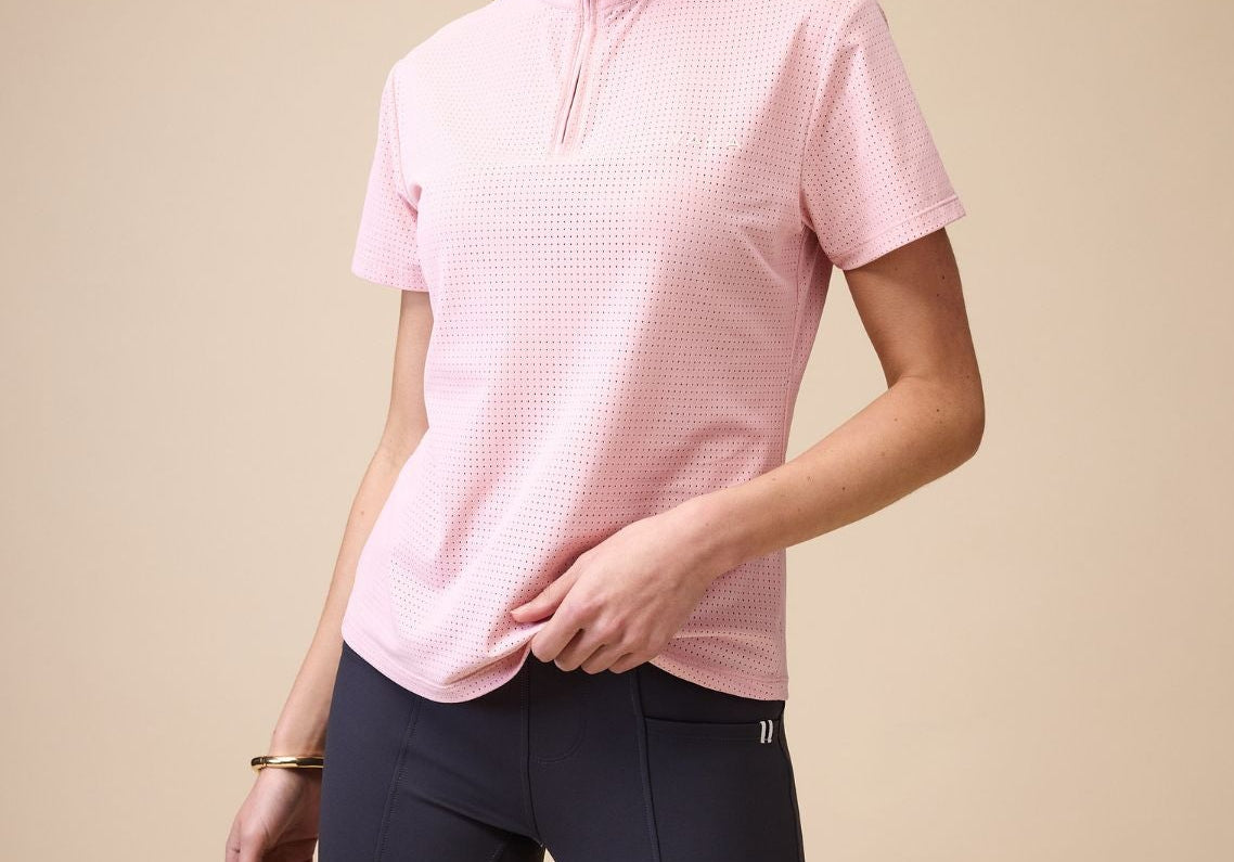 Elsa Mesh S/S Zip in Pastel Pink - Front Details