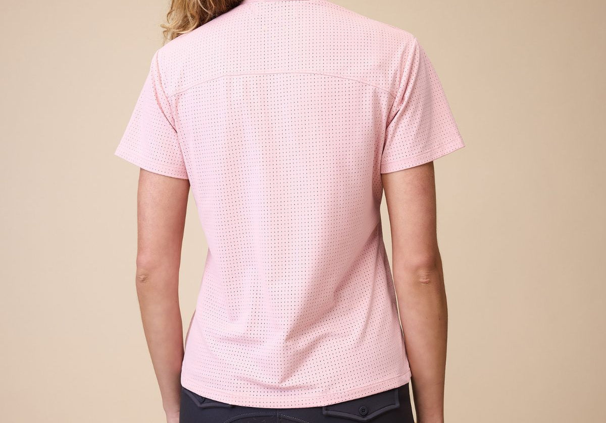 Elsa Mesh S/S Zip in Pastel Pink - Back