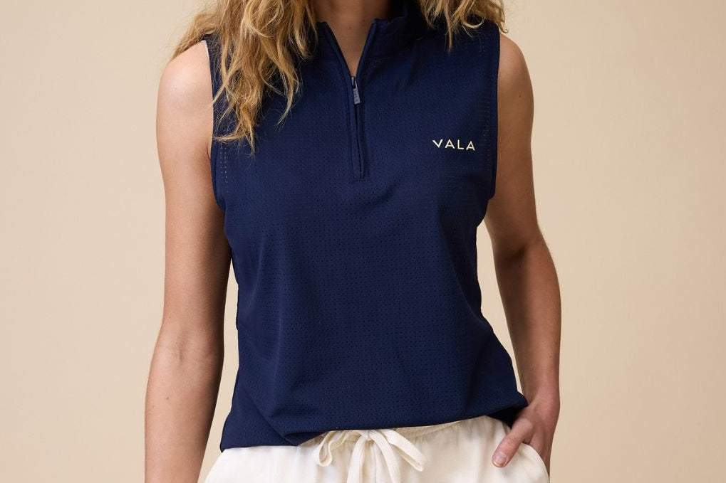 Elsa Mesh Sleeveless Zip in Navy - Front
