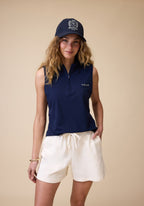 Elsa Mesh Sleeveless Zip in Navy - Front