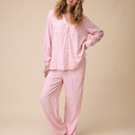 Horseshoe Long Pyjama Set in Pastel Pink - Front