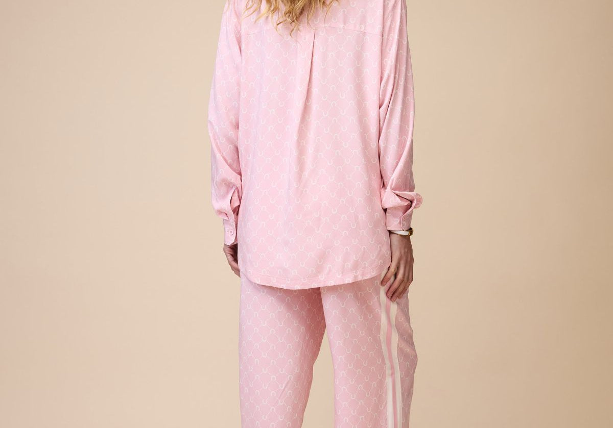 Horseshoe Long Pyjama Set in Pastel Pink - Back
