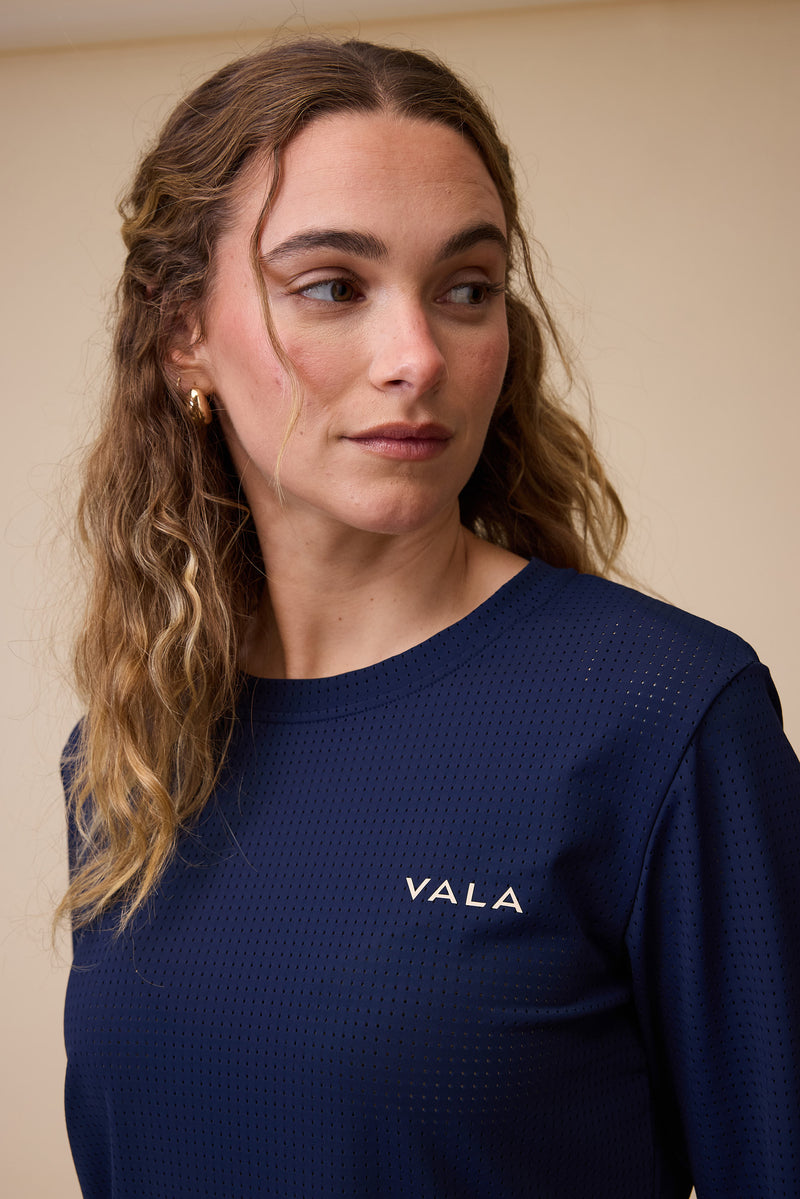 Mesh Long Sleeve Tee - Navy