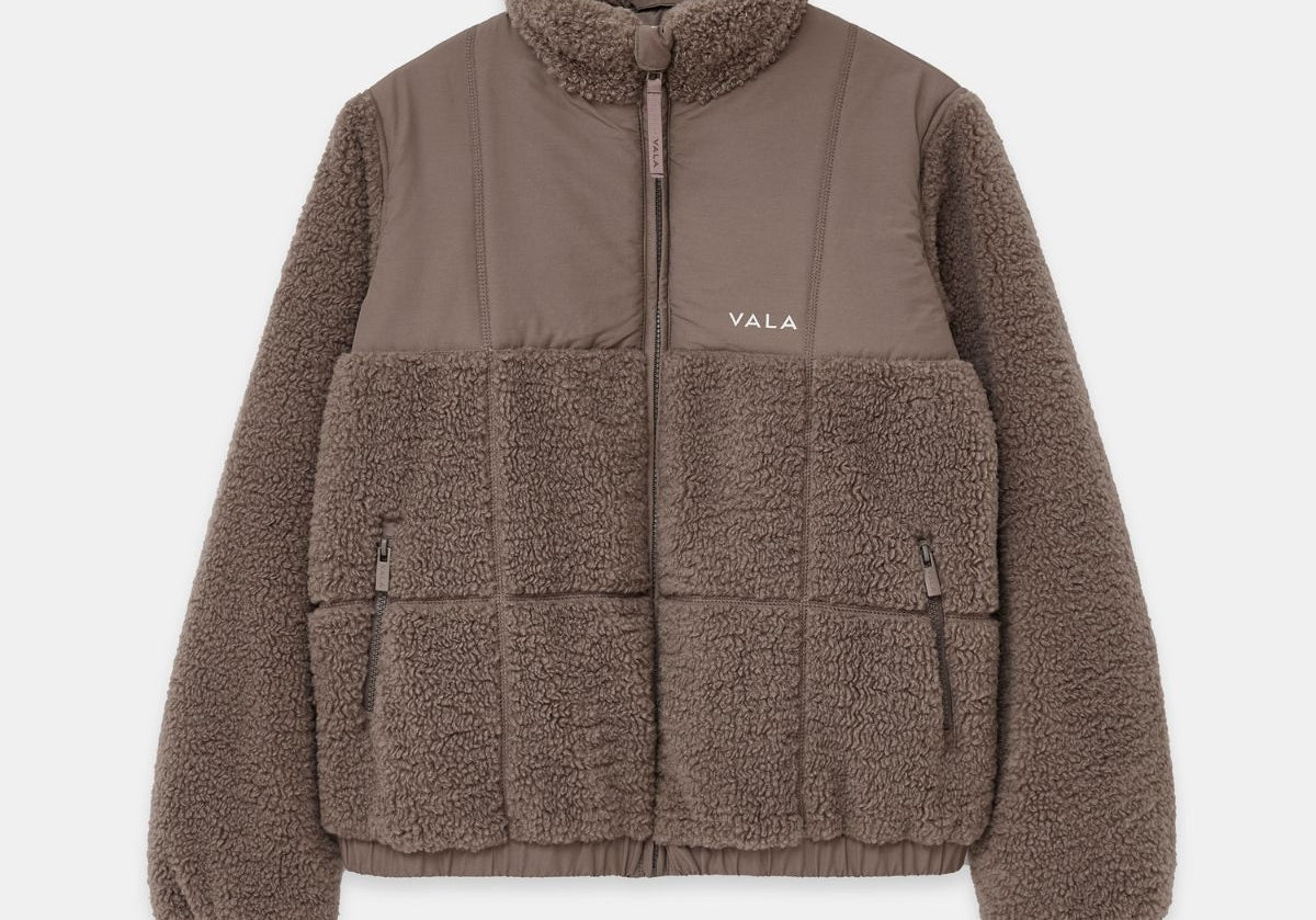 Milla Sherpa Quilted Jacket in Taupe – Front View