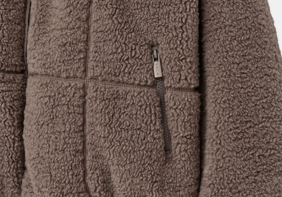 Milla Sherpa Quilted Jacket in Taupe – Sherpa Pocket and Quilted Panel Detail