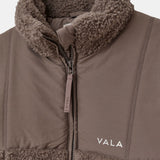 Milla Sherpa Quilted Jacket in Taupe – Quilted Upper Panel and Collar Detail