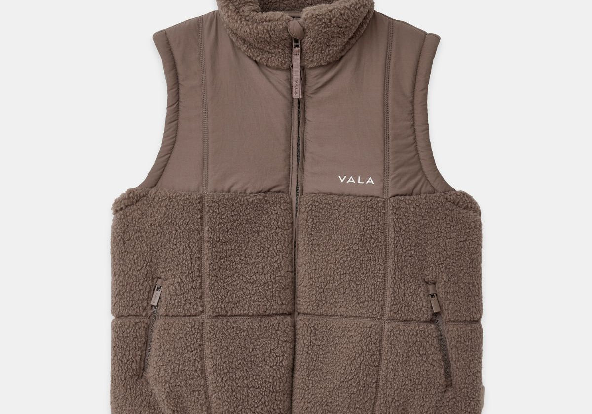 Milla Sherpa Quilted Vest in Taupe – Front View