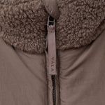 Milla Sherpa Quilted Vest in Taupe – Sherpa Collar and Front Zipper Detail