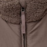 Milla Sherpa Quilted Vest in Taupe – Sherpa Collar and Front Zipper Detail