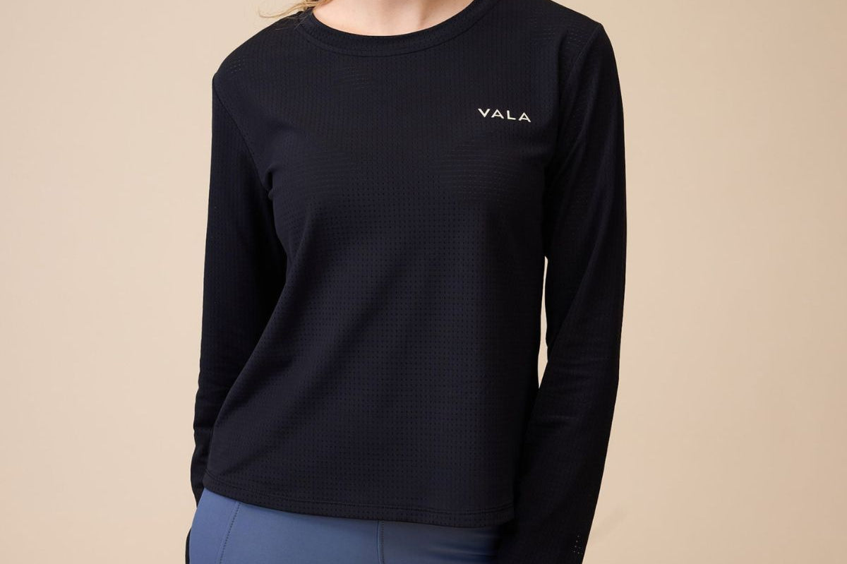 VALA Mesh Long Sleeve Tee in Black