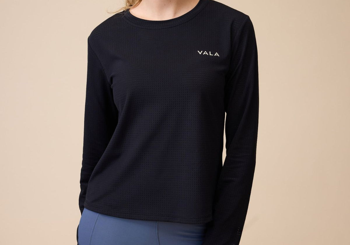VALA Mesh Long Sleeve Tee in Black