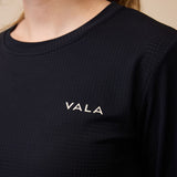 VALA Mesh Long Sleeve Tee in Black - Logo Details
