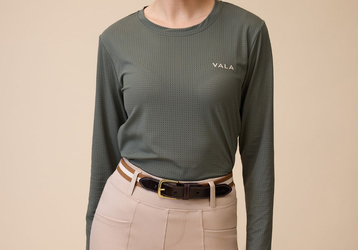VALA Mesh Long Sleeve Tee in Olive 
