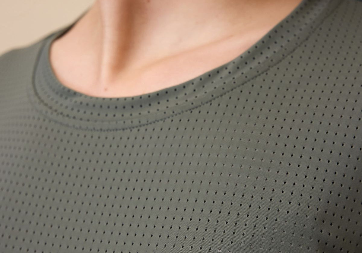 VALA Mesh Long Sleeve Tee in Olive - details