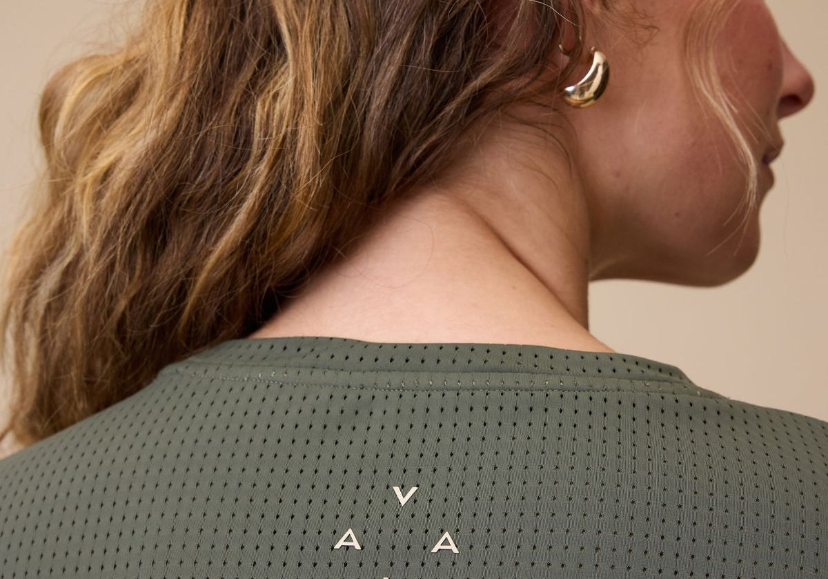 VALA Mesh Long Sleeve Tee in Olive - Back Logo