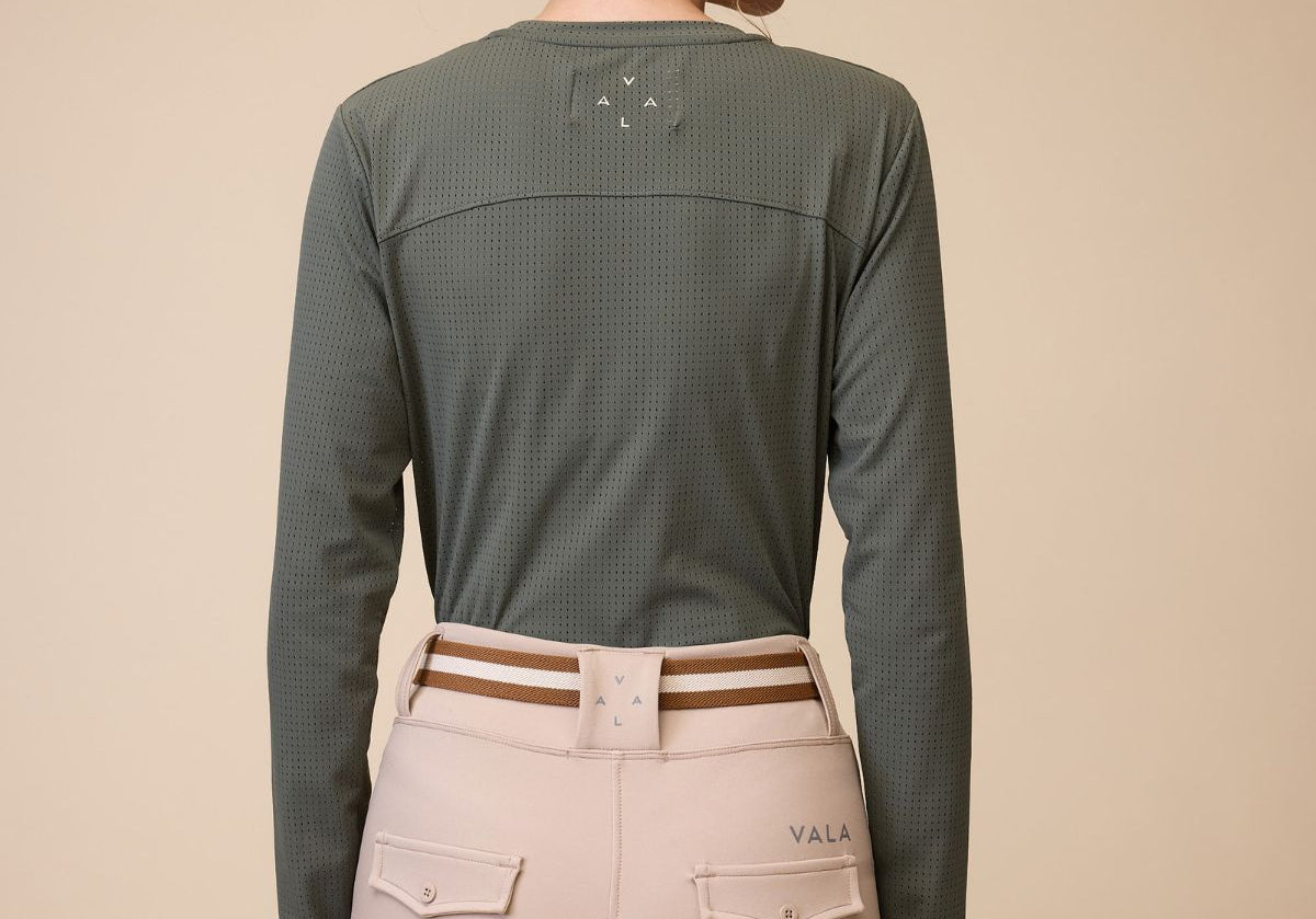VALA Mesh Long Sleeve Tee in Olive - Back