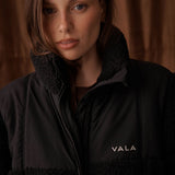 Milla Sherpa Quilted Jacket in Black - Closeup