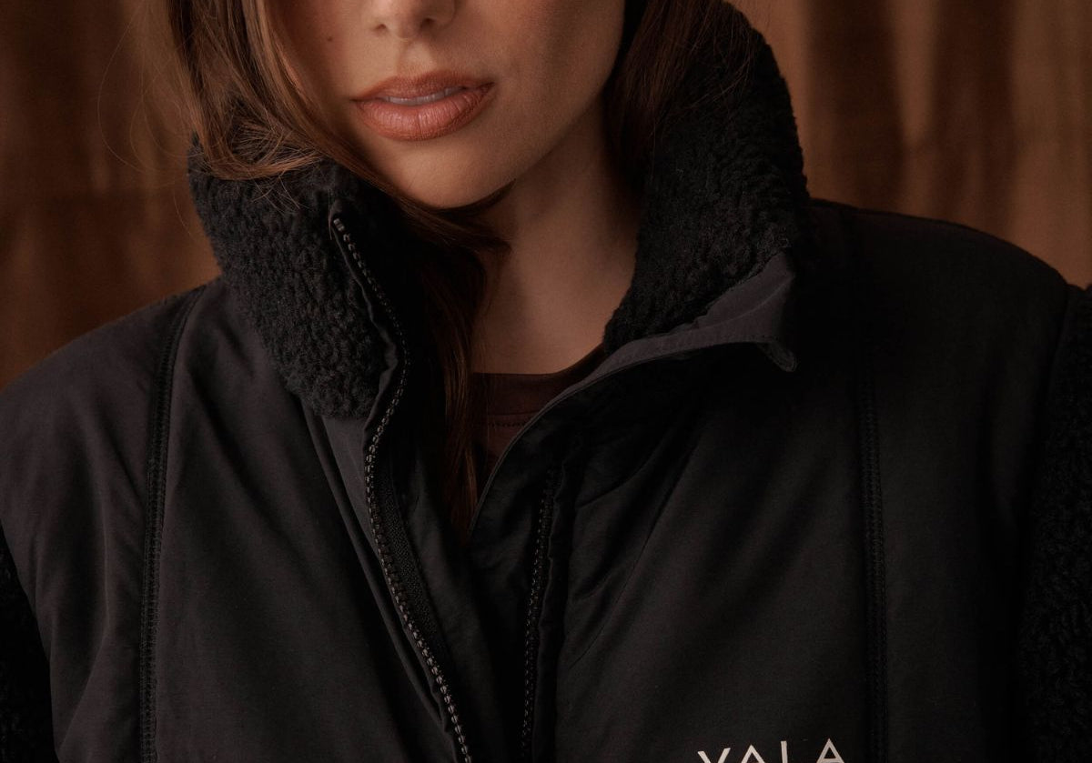 Milla Sherpa Quilted Jacket in Black - Closeup