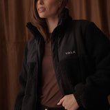 Milla Sherpa Quilted Jacket in Black - Front