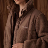 Milla Sherpa Quilted Jacket in Taupe - Details