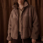 Milla Sherpa Quilted Jacket in Taupe - Front