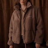 Milla Sherpa Quilted Jacket in Taupe - Front