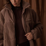 Milla Sherpa Quilted Jacket in Taupe - Front Details