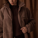 Milla Sherpa Quilted Jacket in Taupe - Front Details