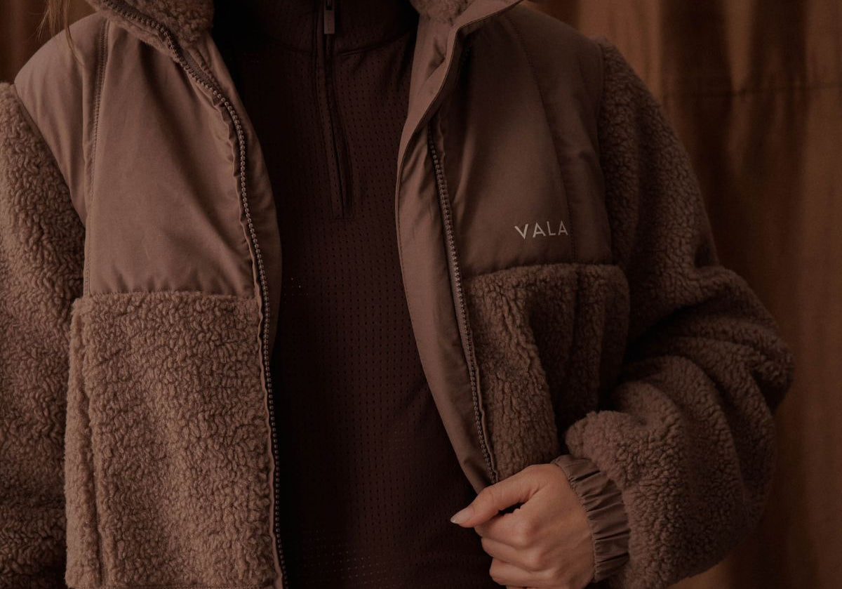 Milla Sherpa Quilted Jacket in Taupe - Front Details