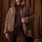 Milla Sherpa Quilted Jacket - Taupe