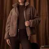 Milla Sherpa Quilted Jacket - Taupe