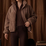 Milla Sherpa Quilted Jacket - Taupe Front Details