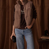Milla Sherpa Quilted Vest in  Taupe  -Closeup