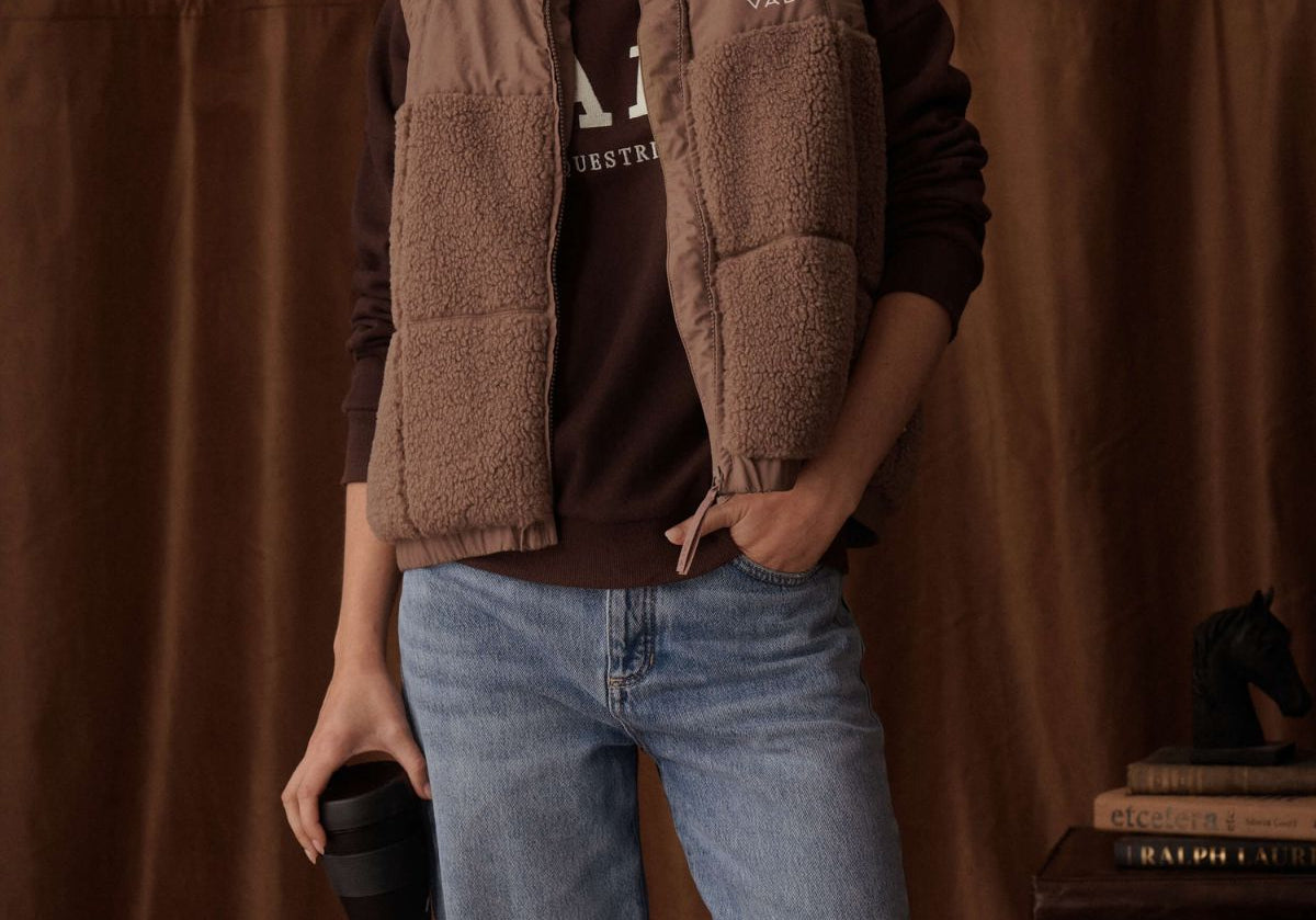 Milla Sherpa Quilted Vest in  Taupe  -Closeup