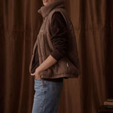 Milla Sherpa Quilted Vest in  Taupe  -Side Details